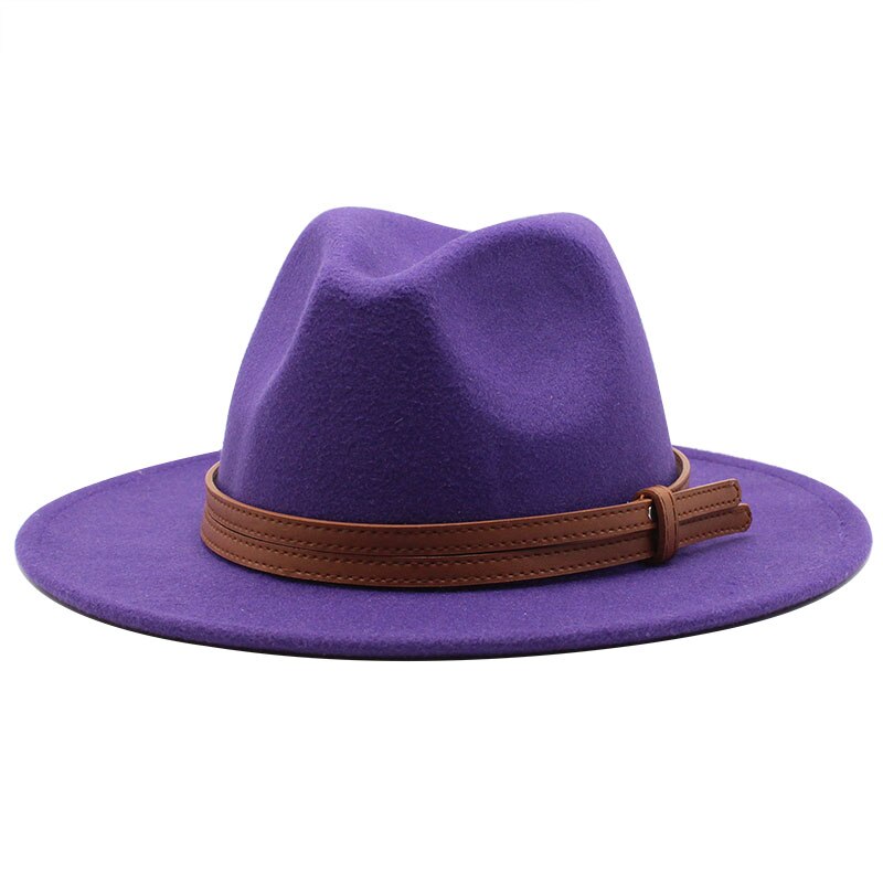 Chapeau fedora d'hiver en laine pour femme, casquette en feutre à large bord, chapeau trilby pour homme, panama, fête formelle, haut-de-forme, 19 couleurs: Violet