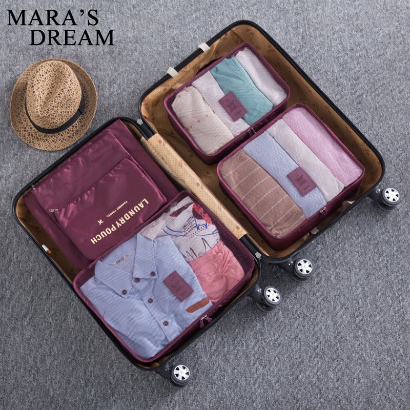 Mara's Dream 6pcs Polyester Packing Cube Women Travel Bag Waterproof Luggage Clothes Tidy Pouch Organizer Large Capacity Durable