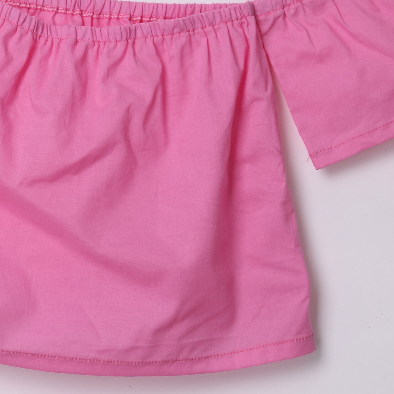 Camisa de manga corta con hombros descubiertos para bebés y niñas, blusa para niños pequeños, Tops nuevos de verano color rosa sólido Casual 1-6Y