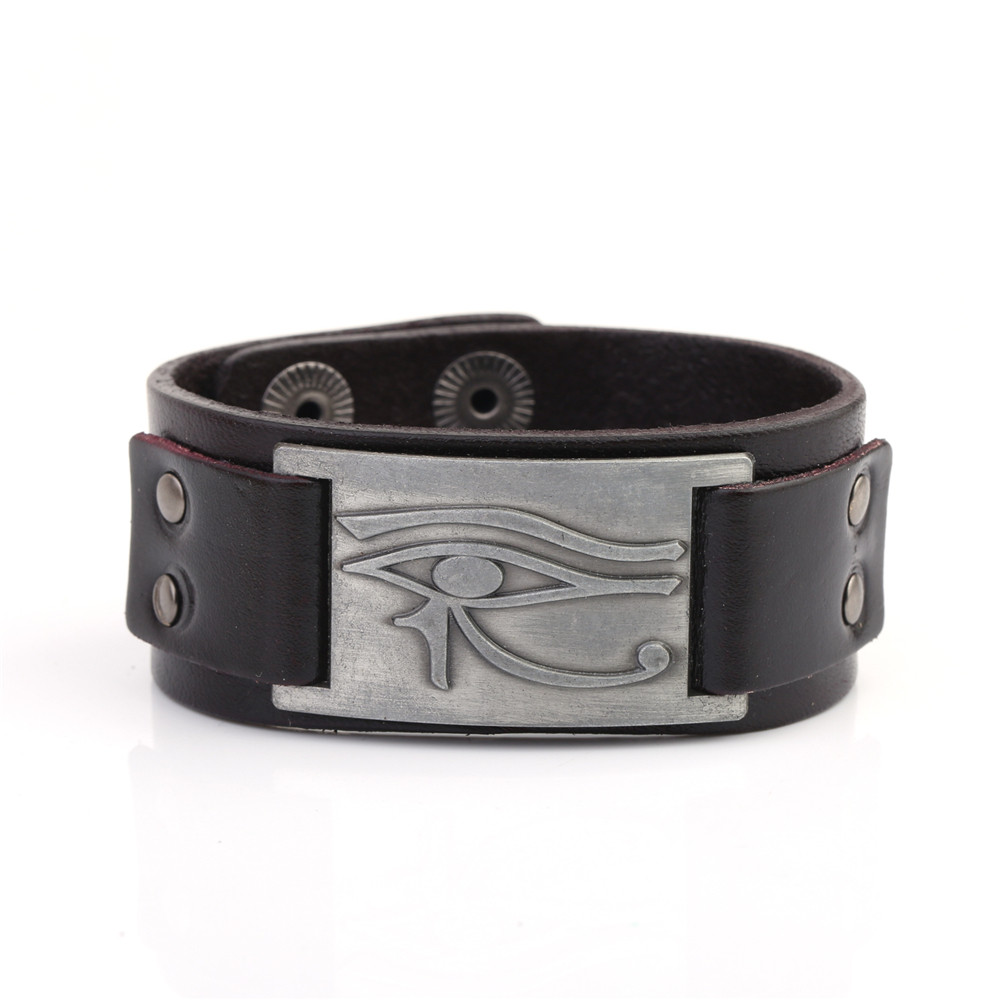 Skyrim Religioso Egiziano Occhio di Ra Horus Udjat Braccialetti Dei Monili Dell'occhio diabolico Chiusura A Scatto Braccialetto di Cuoio Registrabile Dei Monili Del Braccialetto: 3