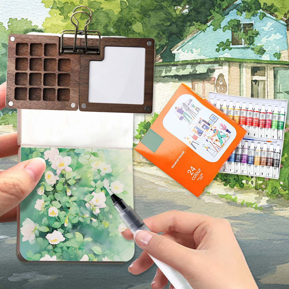 Paleta malarska podróżna mini kieszeń artysta Zestaw palet akwarelowych Przenośny zestaw akwareli Drewniane pudełko na farby z siatką Prezent dla dzieci Zabawki