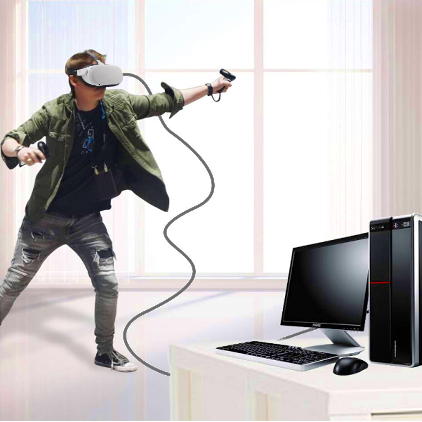 5m datalinje ladekabel for oculus quest 2 1/2 link vr headset usb 3.0 type c dataoverføring type-c til usb-a vr tilbehør