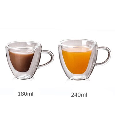 Ermakova kaffemugg dubbelväggig isolerad kaffe te ölkopp glas hjärtform espresso cappuccino latte mjölkmugg drinkware: 1 180ml x 1 240ml