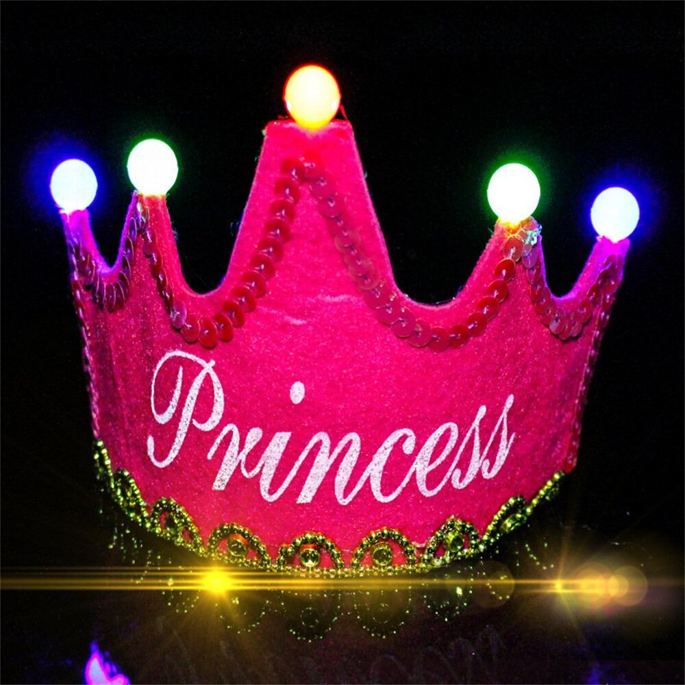 LED Light Happy Birthday Crown Hat for Kids Child Princess King Party Decor Supplies DIY Glowing Birthday Cap Headband