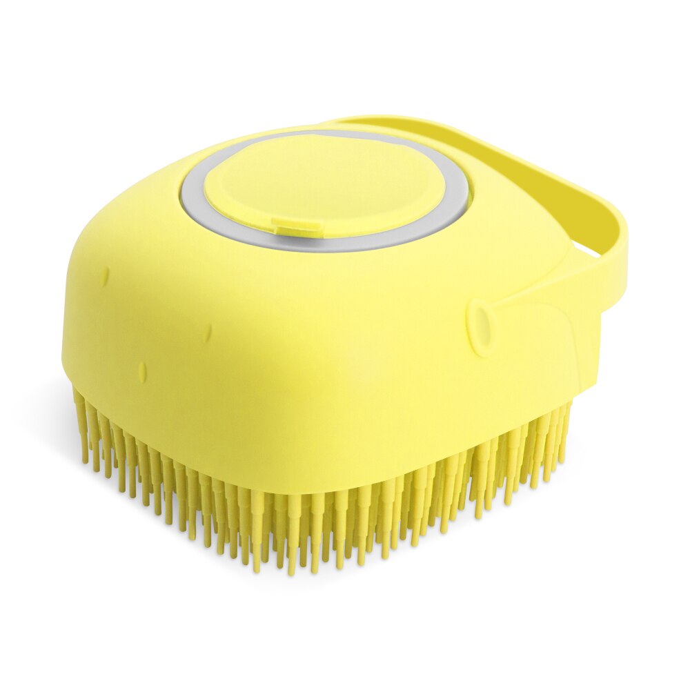 Cepillo de silicona para masaje corporal de baño, cepillo para ducha de baño con dispensador de jabón, champú suave para perros, cepillos de acicalamiento para mascotas: Yellow