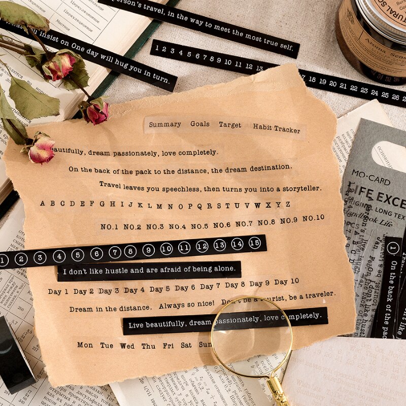 40 st/förpackning remsa engelska klistermärken pack pyssel dekorativt scrapbooking material svart vit text dikter dagbok album hantverksmaterial