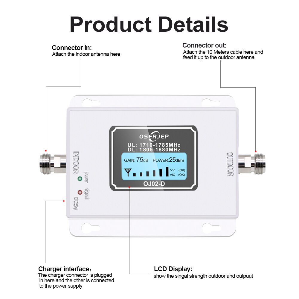 GSM LTE 1800 LCD 70dB ganar 2g 4g repetidor de señal para teléfono móvil DCS 1800MHz amplificador móvil GSM Amplificador de señal móvil para Rusia