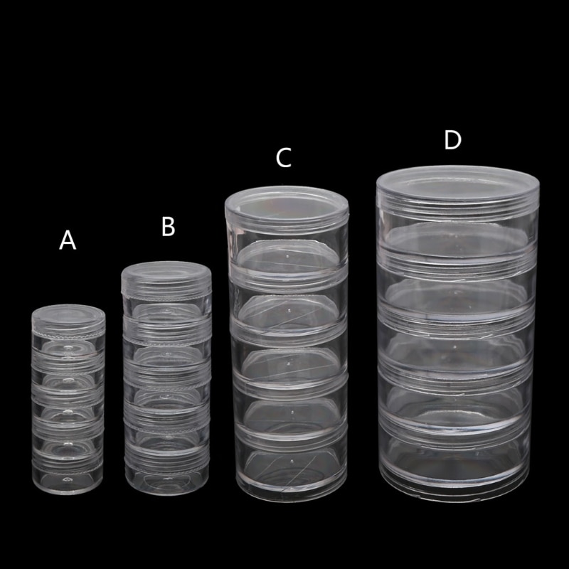 1 Set 5 Layer Cilinder Stapelbaar Bead Containers Plastic Ronde Clear Storage Jar Box Voor Kralen Knoppen Ambachten Kleine Item