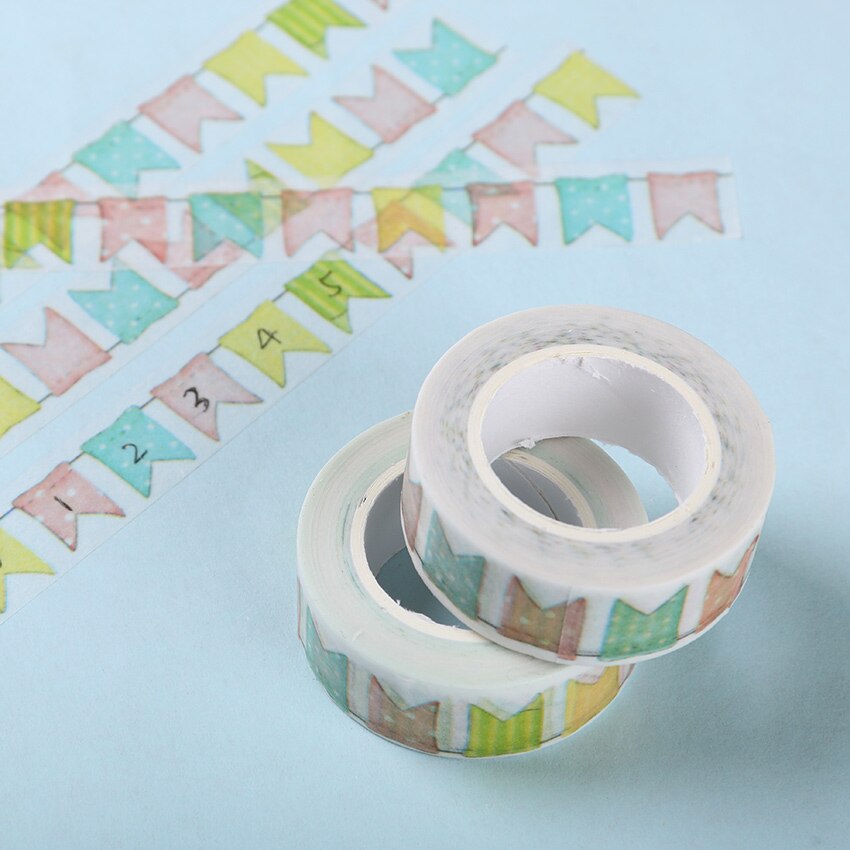 1pc söta kawaii färgade flagga washi dekoration självhäftande tejp klistermärke skola kontorsmaterial