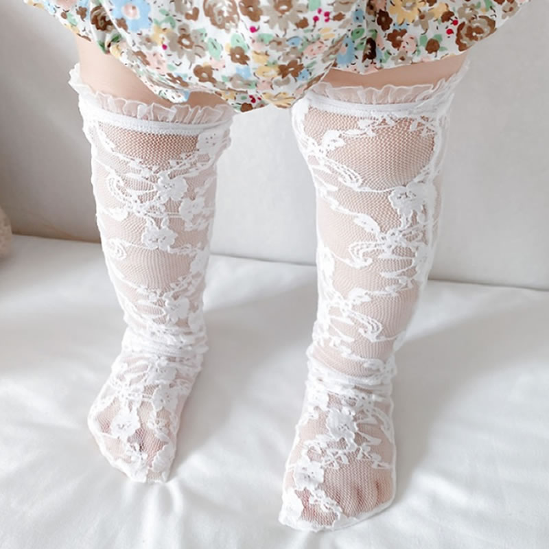 Ultra-Dunne Kinderen Sokken Effen Kleur Kant Meisje Mesh Buis Skin Ademende Sok Baby Prinses Kousen Wit Kant sokken: White Lace