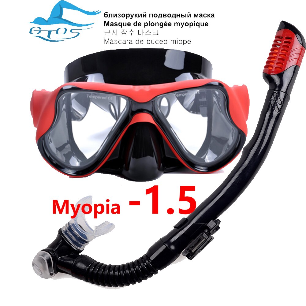 Myopia Diving mask Snorkeling Set nearsighted swimming goggle short sighted nearsightedness -1.5 to -6.0: Red Myopia -1.5