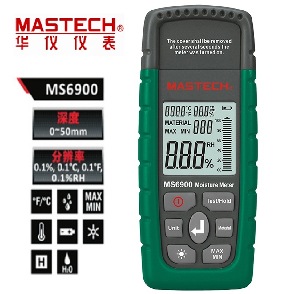 Mastech MS6900 higrometre Mini Digitale Vochtmeter Hout/Hout/Beton Gebouwen Vochtigheid Tester met Lcd-scherm