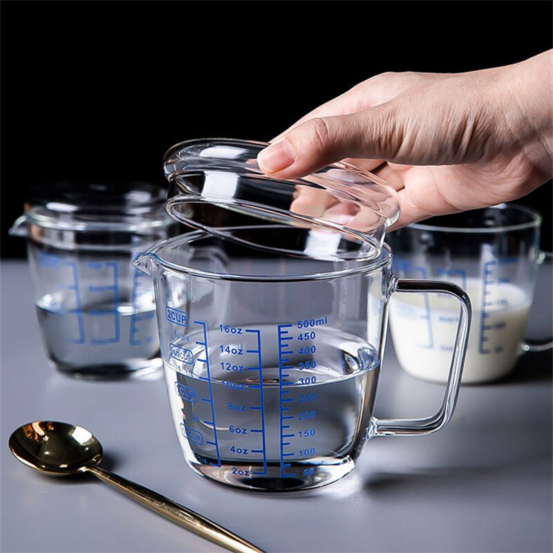 250/500ml Glass Measuring Cup Heat Resistant Milk Jug with Scale and Lid Microwave Safe Tea Coffee Pitcher Baking Tools