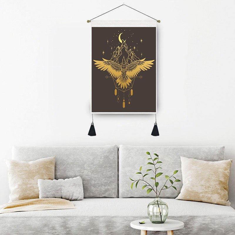 Tapiz de fase manual de lona negra, decoración del hogar, macramé, dormitorio, arte, mariposa, colgante de pared, tapices de borlas, fondo artístico de tela