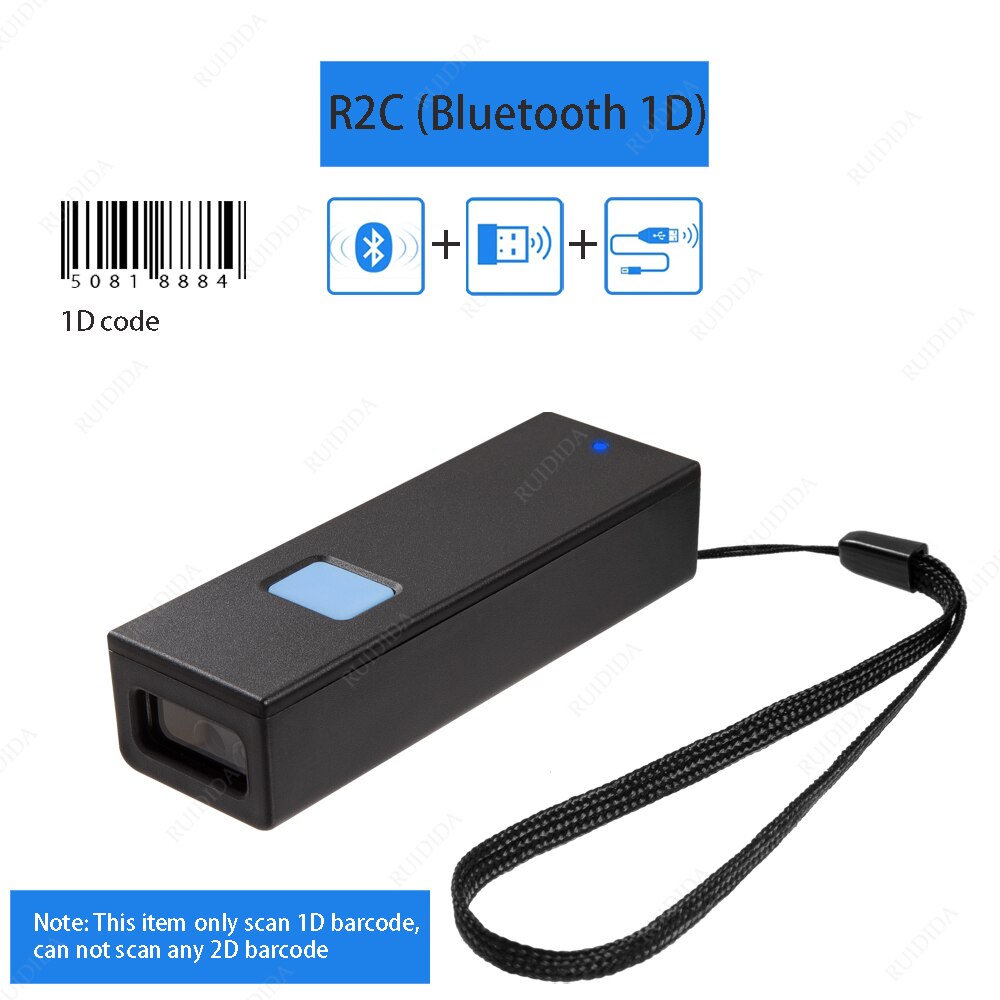 1D Ccd Draadloze 2.4G Bluetooth Mini Barcode Scanner Pocket Draagbare Reader 1D 2D Qr Code PDF417 Android Ipad Iphone: R2C Bluetooth 1D