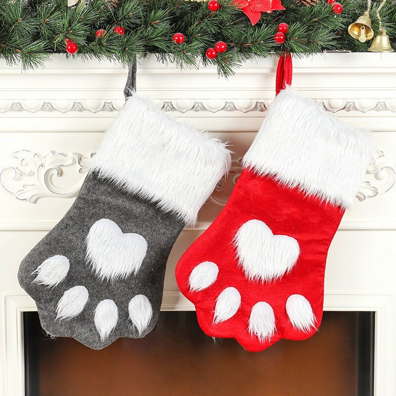 Kerst Kousen Pluche Pet Poot Patroon Kerst Kousen Houder Zak Opknoping Home Decorations