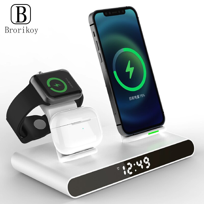 15w kabellose ladegeräte, led-wecker, digitales thermometer, spiegeluhr mit handyhalterung für iphone 13, 12 , 11, promax