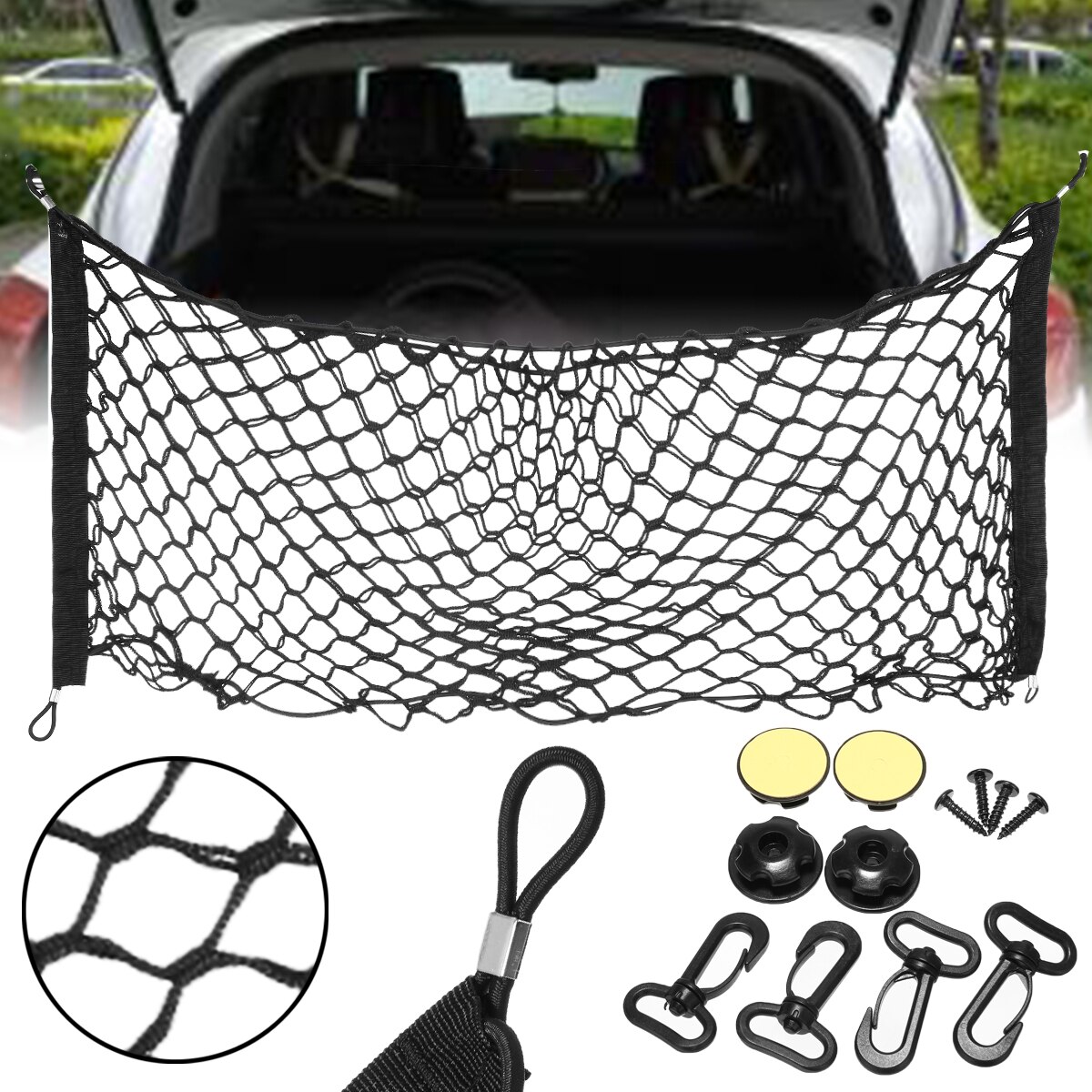 1 pc 90*40cm universal bil bagagerum last elastisk dobbelt net net bagageopbevaringsholder bil styling bil lastbil net