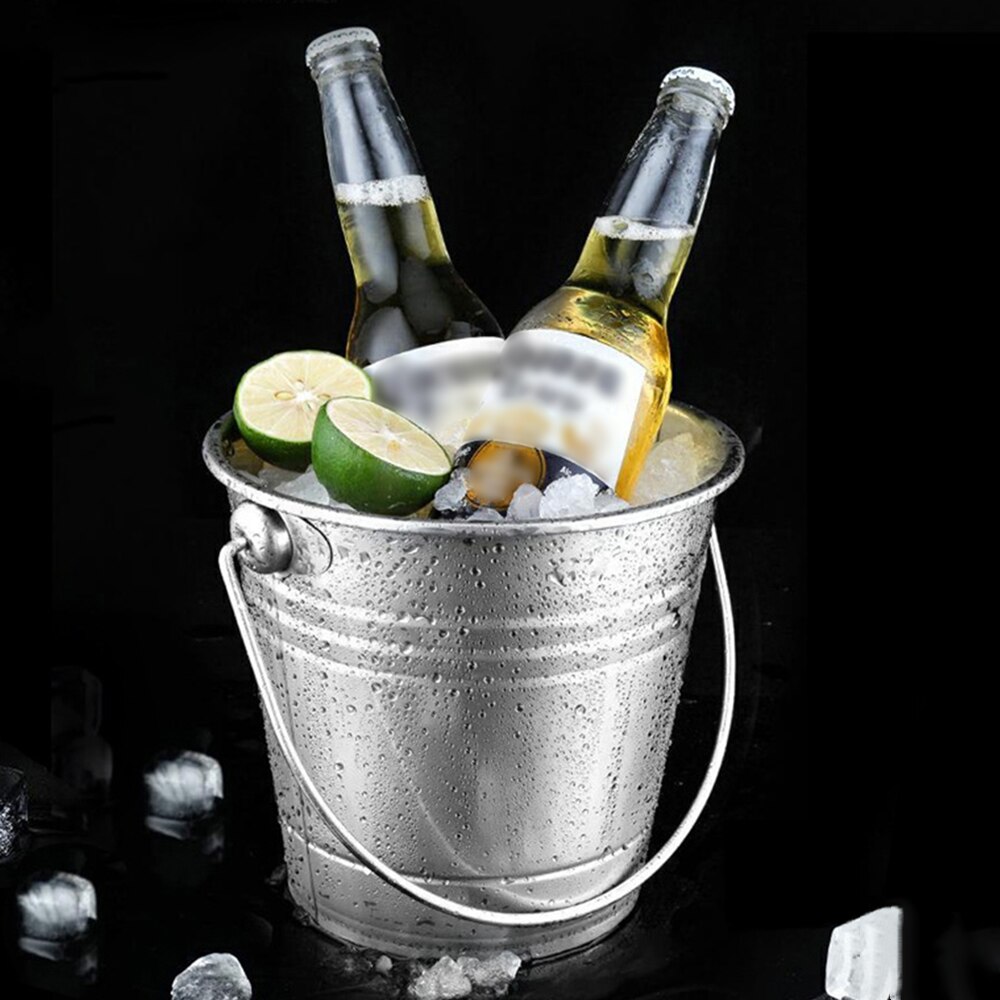 0.8L~1.3L Stainless Steel Ice Bucket Portable Ice Chiller Cooler with Handle Ice Cube Container for Champagne Beer Bucket