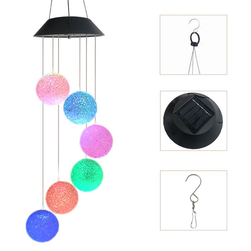 Particle Sphere Solar Powered Wind Chime Light LED Garden Hanging Spinner Lamp Color Changing Lawn Yard Home Decoration