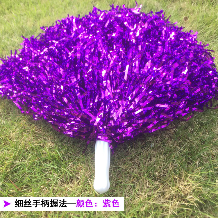 25-30CM Girl Pom Poms Sparkly Filament Hand Flower Cheerleader Holding Pompom Cheerleader Flower Ball Dance Game Cheer Props: purple-handle