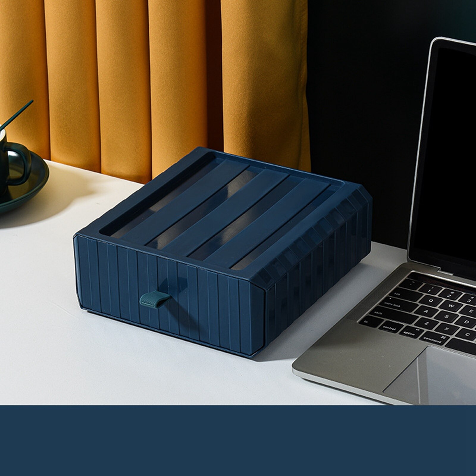 Multifunctional Drawer Storage Box Desktop Storage Organizer for Cosmetics Student Stationery Small Sundries: Navy Blue