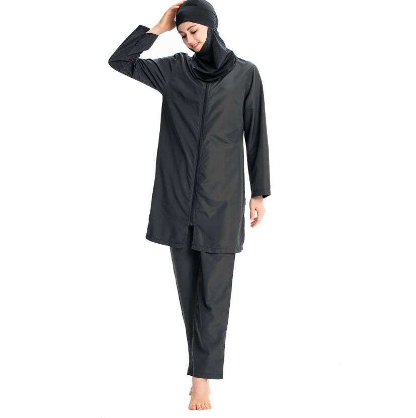 Badedragt til muslim tredelt beskeden badedragt kvinder plus sportstøj badedragt stor størrelse lynlås bourkini hijab badetøj 3xl: Maillot bain femme / M