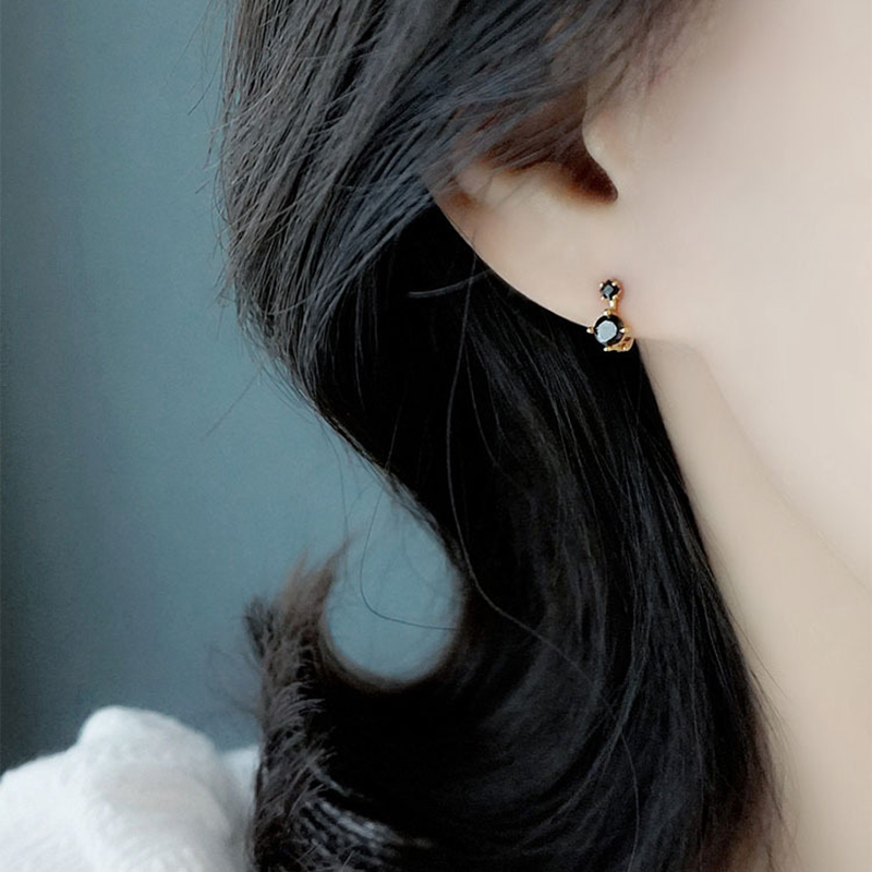 Pendientes de aro minimalistas Vintage para mujer, pequeños Huggies, piedra de circonia negra, pendiente pequeño de estilo Simple para mujer, joyería para Piercing,