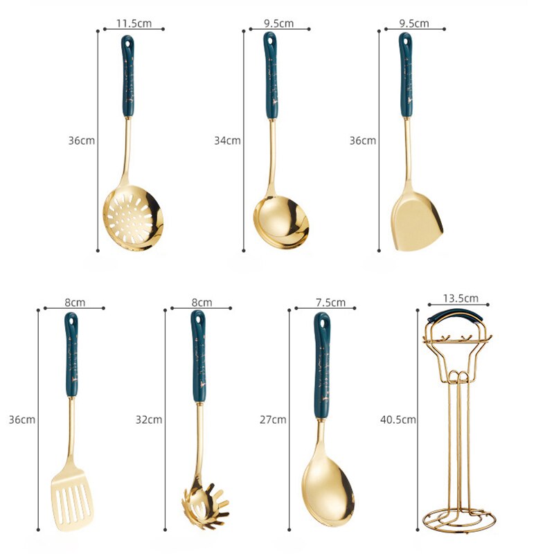 Stainless Steel Cookware Set Gold Cooking Pot Accessories Set Non Stick Spatula Shovel Spoon Kitchen Utensils Luxury Kitchenware