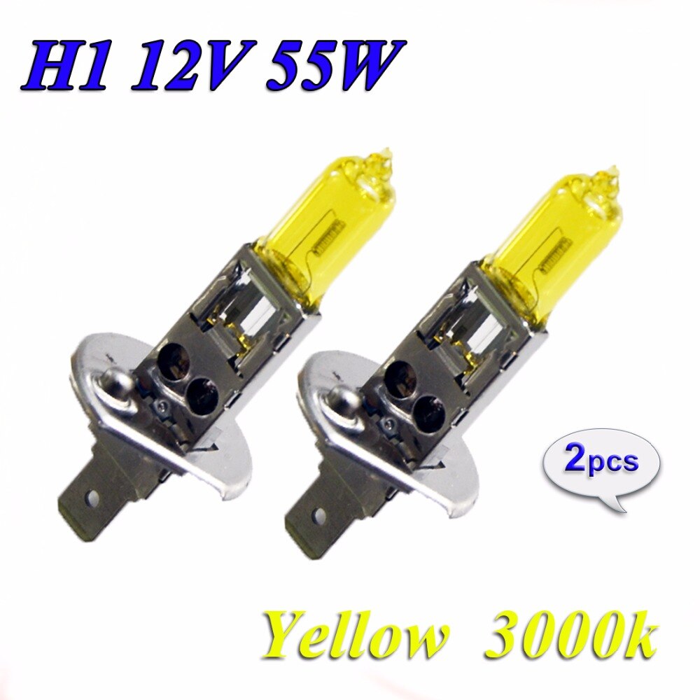 Hippcron Halogen Bulb H1 Yellow 2 PCS(1 Pair) 12V 55W 3000K Quartz Glass Car HeadLight Auto Light XENON Fog Lamp