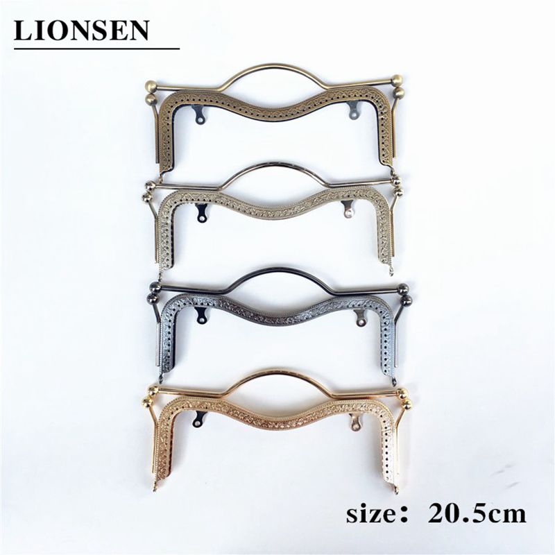 LIONSEN 20.5CM Lip-shaped Metal Purse Frame Handle Clutch Bag Accessories Kiss Clasp Lock Bronze Embossing HandBag Hardware