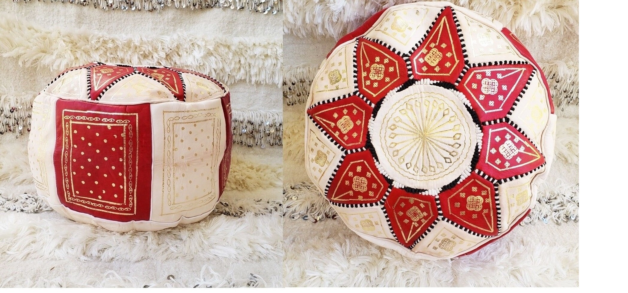 Hermoso Puf marroquí Puff pecado RELLENO Otomano Puf Hecho a Mano en Fez Marrakech Cuero autentico... 100% skin