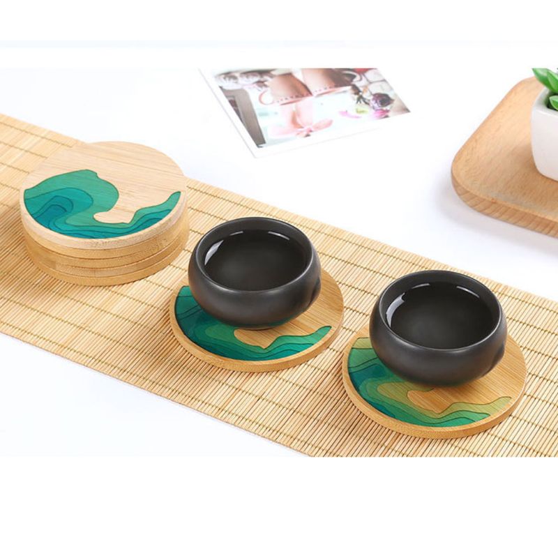 Handmade Natural Wood Coaster Round Square Teacup Mat Bamboo Wooden Coasters for Drinks Resin Art Crafts