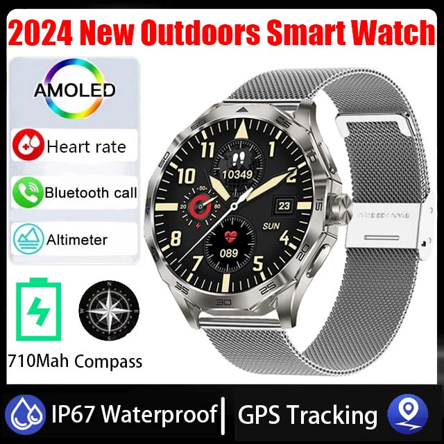 2024 nowy męnarty Smartwatch HD Bluetooth połączenie 1.85-calowy 360*360 AMOLED ekran HD 710Mah GPS tor kompas wodoodporny męnarty Smartwatch: SZARY