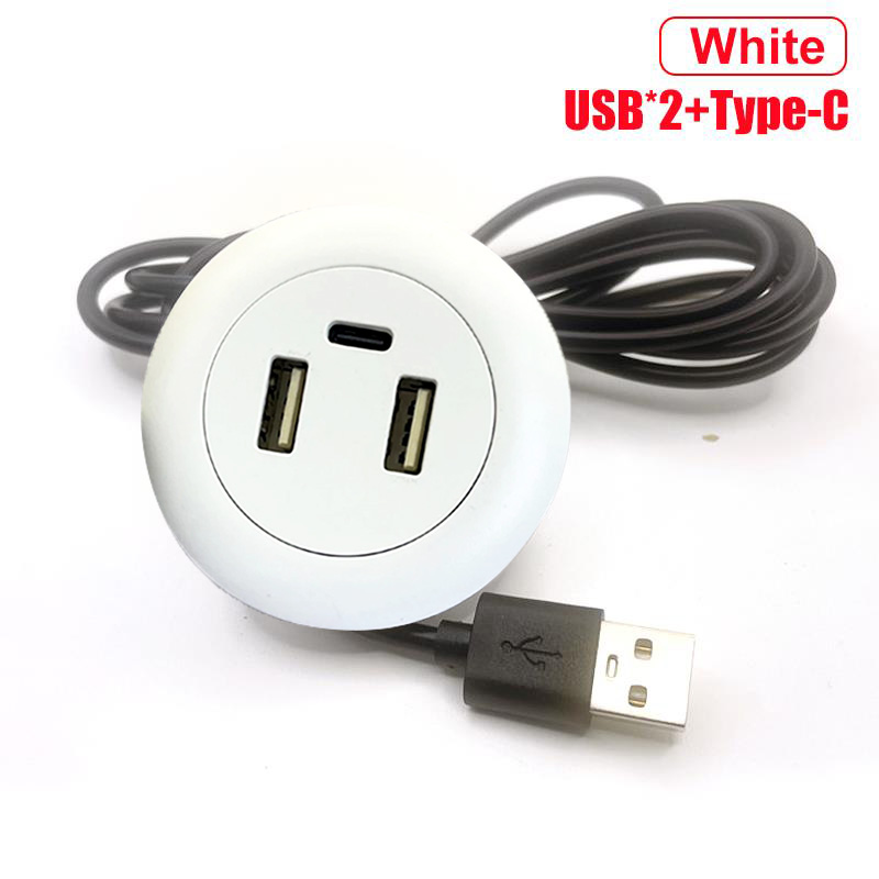Cable de extensión de cargador USB 2,0 a USB TYPE-C integrado, mesa de té móvil, sofá, conector de Cable de carga rápida oculto: Blanco