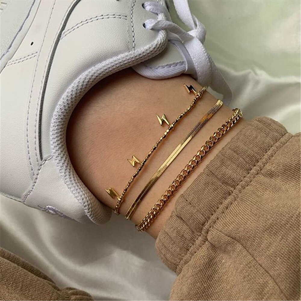 Modyle Bohemian Crystal Anklets for Women Boho Gold Heart Star Anklet Multilayer Foot Bracelet on Leg Beach Anklet Jewelry: J50093