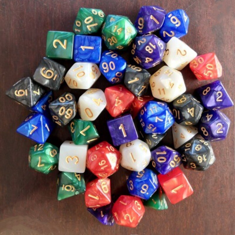 7 pièces/ensemble polyèdre D & D dés avec effet marbré D4 D6 D8 D10 D10 % D12 D20 clair jeu de dés pour jeu de société