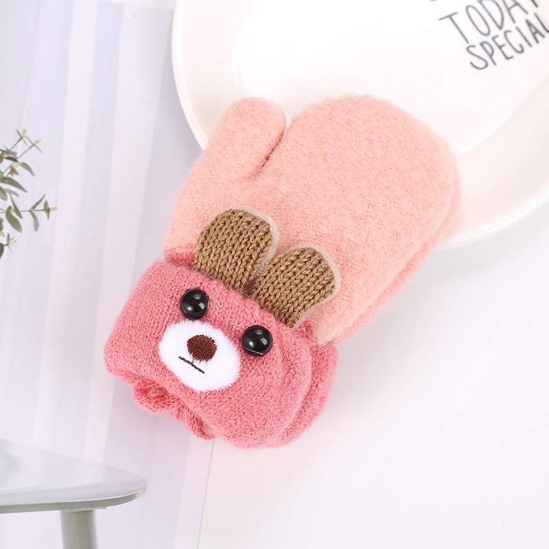 0-3Y Cartoon Kinderen Handschoenen Winter Kinderen Jongens Meisjes Zacht Dier Warm Vingerloze Handschoenen Outdoor Warme Wanten Handschoenen: light pink 1