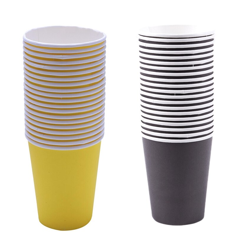 40 Paper Cups (9Oz) - Plain Effen Kleuren Verjaardagsfeestje Servies Catering (Zwart & Geel)