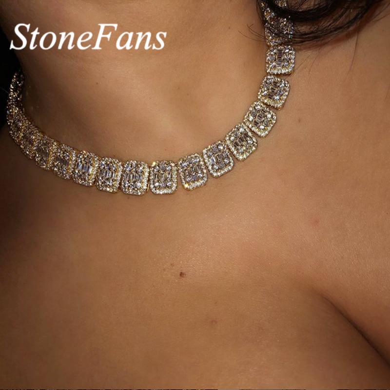 Stonefans collana girocollo con strass in cristallo dorato gioielli da donna dichiarazione collana Hip-Hop uomo Bling ghiacciato 2020 grandi collane