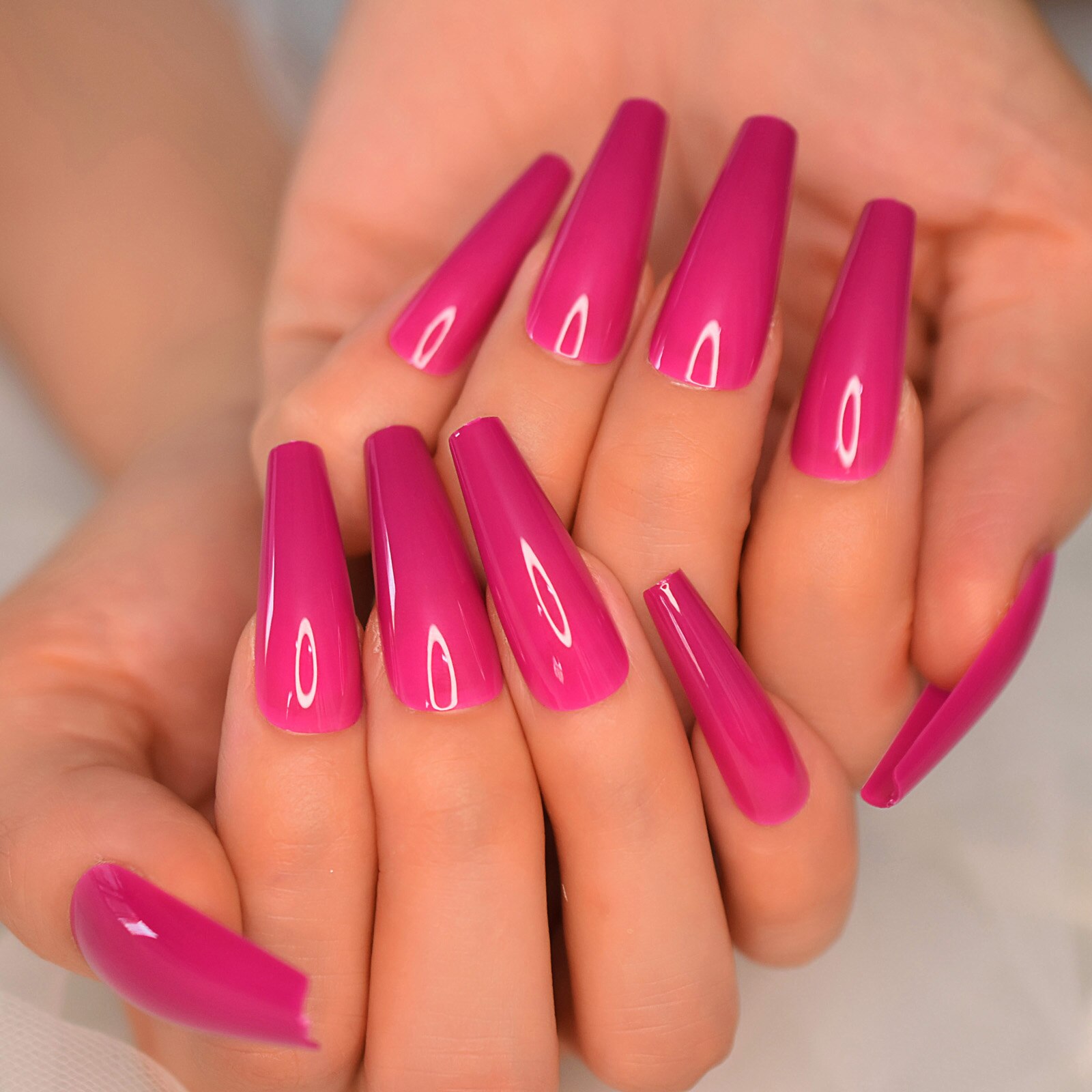 Faux Ongles à pression, brillant, haute luminosité, couverture complète, gris clair, couleur unie, manucure, avec onglets de colle: L5957