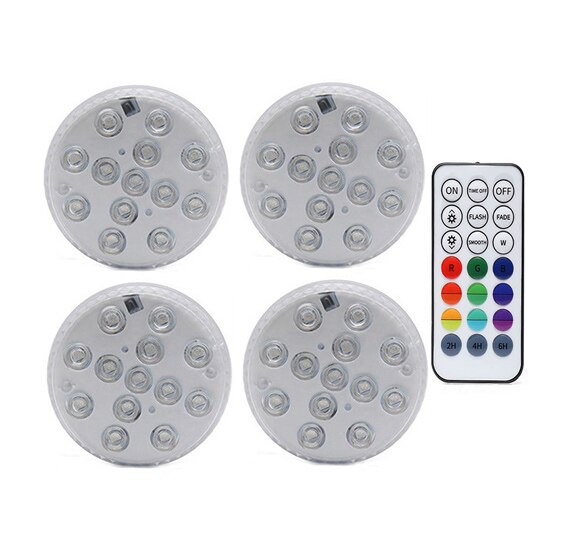 13 Led Rgb Submersible Licht Rf Afstandsbediening 16 Kleuren Onderwater Verlichting Zwembad Decoratieve Verlichting Met Magneet & Zuig cup: 1 Controller 4 Lamp