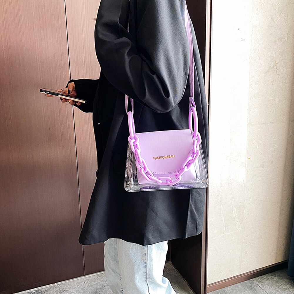Transparent PVC Crossbody Bag Women PU Acrylic Chain Ladies Shoulder Messenger Flap Handbags