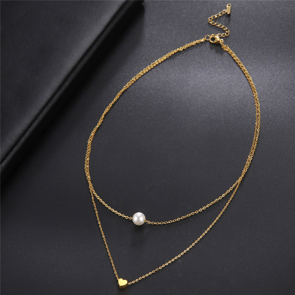 Skyrim Tiny Heart Choker Necklaces Stainless Steel Double Layered Beads Chain Necklace Women Aesthetic Jewelry Mother Day