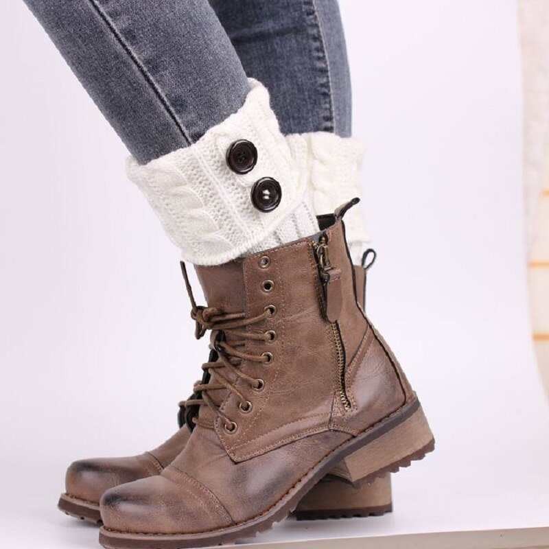2 piezas de calentadores de piernas de Invierno para mujer, botas tejidas al Crochet, puños elásticos, botas cortas, calcetines, botas cálidas informales negras de , calcetines calentadores de la pierna calcetines