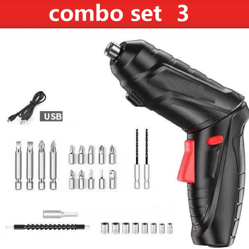 Elektrische Schroevendraaier 3.6V Draagbare Usb Opladen Draadloze Oplaadbare Hand Draadloze Praktische Boor Voedingen Power Tools: combo set 3