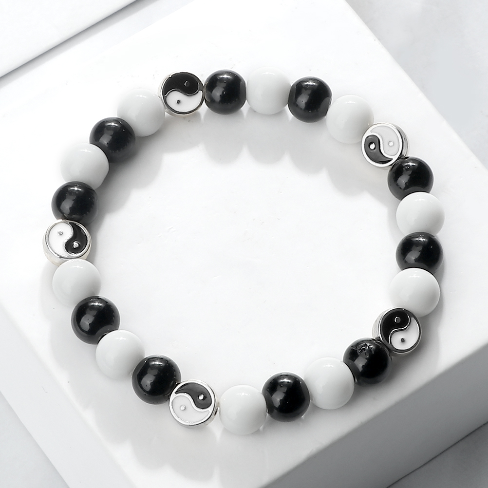 Mode Wit En Zwart Gemengd Kralen Armband Vrouwen Mannen Etnische Tai Chi Yin Yang Balans Yoga Armbanden Armbanden Paar Sieraden Cadeau: Reddish Brown
