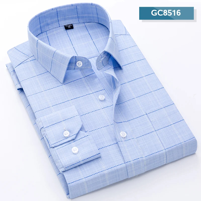 Nueva de camisas para hombre, manga larga, Formal, clásico, a cuadros, informal, suave, cómodo, con un solo bolsillo, con botones, Camisa Social juvenil