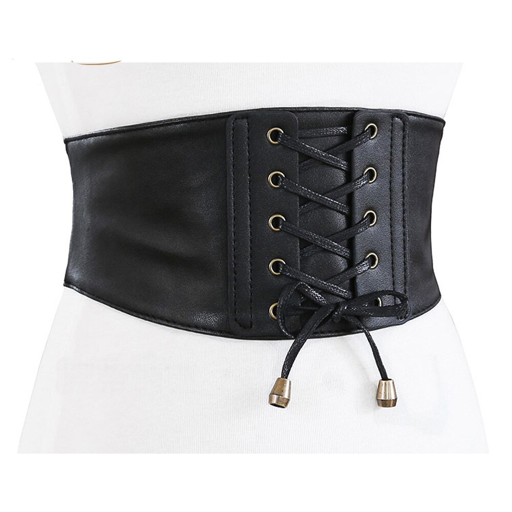 Cinturón de cuero ancho con cordones para mujer, corsé Vintage cruzado, accesorios para cintura, negro, blanco, marrón, VB0006