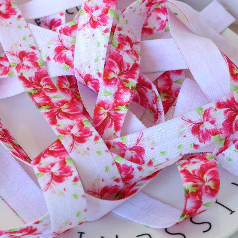 5 yards 5/8 '' 16mm blomsterprint fold over elastisk blomsterbånd til diy tøj sy tilbehør hovedbeklædning elastikbånd: Nr. .4